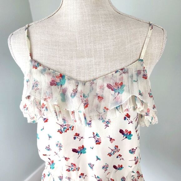 American Eagle Women's Floral Adjustable Spagetti Strap Ruffle Top Size Small - Picture 2 of 7